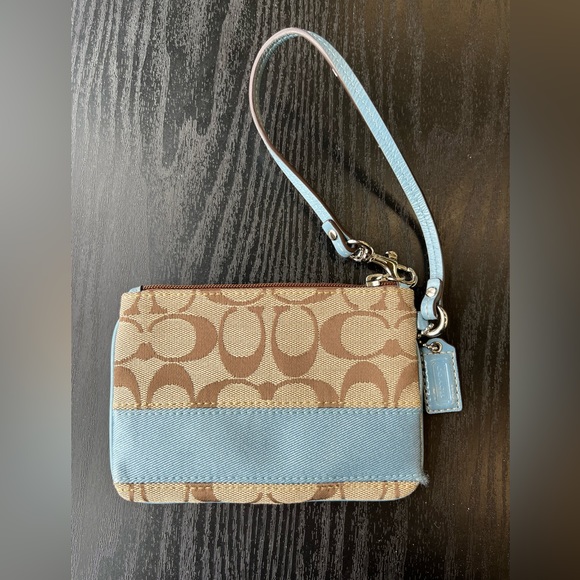 COACH wristlet signature C baby blue stripe Y2K - Picture 1 of 7